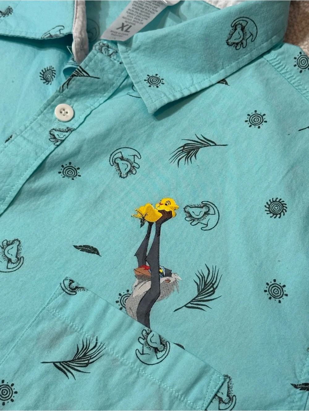 Disney Lion King Rafiki Simba Shirt Mens XL Button Up AOP Y2K Cartooncore